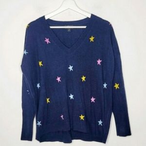 J.Crew 100% cashmere navy with stars vneck oversized sweater size xs